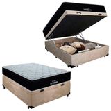 Cama Box Baú Casal Suede + Colchão Airtech Molas Ensacadas Antares Ortobom 138x188x71 Cor:bege