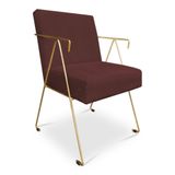 Poltrona Decorativa Taina Suede Marsala Base Metálica Industrial Dourado