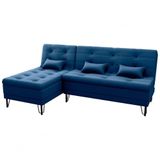 Sofá Cama Com Chaise 3 Lugares 2,00 Mts Nice Matrix Azul