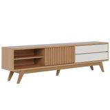 Rack Para Sala De Estar Tv 75 Pol 200cm Pés Retrô Venice C04 Freijó Off White Matte