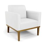 Poltrona Decorativa Pés Fixo Em Madeira Castanho Pu Branco