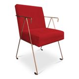 Poltrona Decorativa Taina Suede Vermelho Base Metálica Industrial Cobre