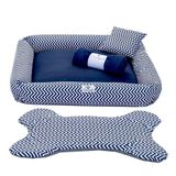 Kit Cama Pet Cachorro Ou Gato Chevron Azul Tam: G 04 Peças