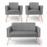Sofá Namoradeira Com 2 Poltronas Pés Palito Natural Marisa Linho D03 - D\&#39;rossi Cor A26 Grafite