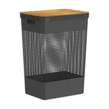 Cesto De Roupas Com Tampa De Bambu Grid Ou 49 Litros Cor:bege
