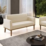 Poltrona Namoradeira Decorativa Pés Fixo Em Madeira Castanho Suede Bege