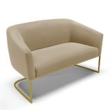 Sofá Namoradeira 2 Lugares Base Industrial Dourado Stella Suede D03 - D&#39;rossi Cor Marrom Rato