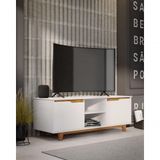 Rack Branco P- Tv 32 À 55&quot; Bancada Luxuosa Com Pés Madeira Retrô Branco