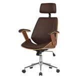 Cadeira Giratória Lisboa Bergen Rivatti C- Encosto De Cabeça Madeira Laminada Pu Marrom Base Rodízio
