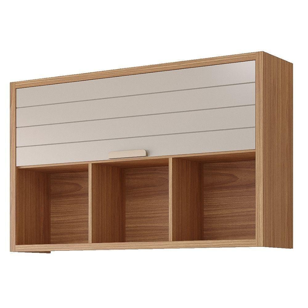 Armário Aéreo De Cozinha Mdf 120cm 1 Porta Basculante E 3 Nichos Mgm Móveis Freijó-off White