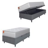 Cama Box Baú Colchão Solteiro Molas Ensacadas Real 88x188x68cm Branco / Cinza Inducol - Suporta Até 130kg Por Pessoa