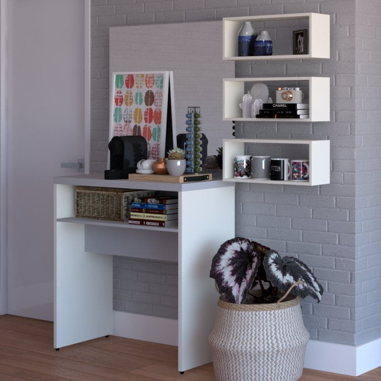 Conjunto Balin 1 Aparador e 3 Nichos Bramov Móveis Branco/Cinza