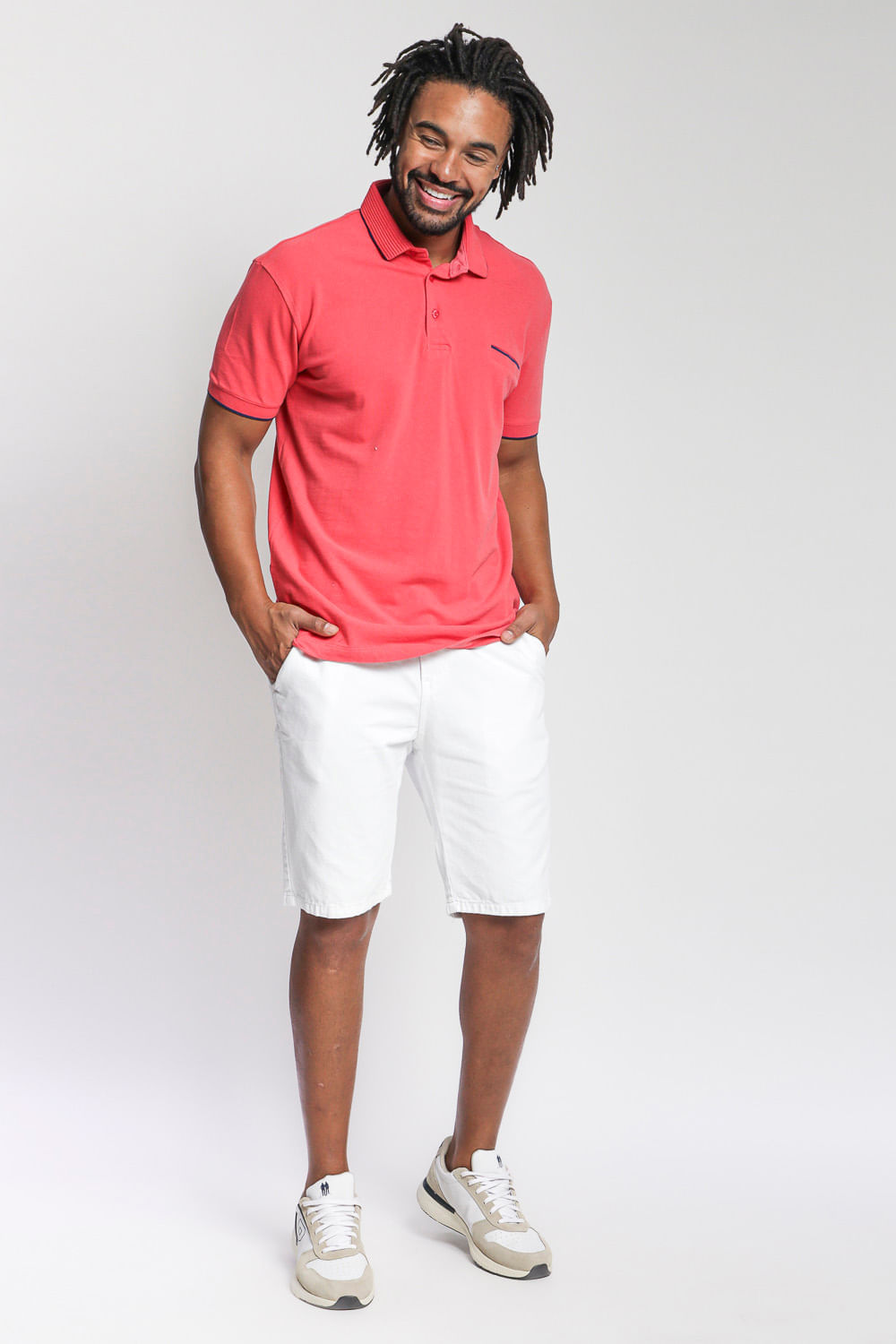 Bermuda Masculina Sarja Slim Polo Wear Branco