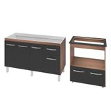 Armário Gabinete Pia De 140 Cm Camile Com Balcão Cooktop 4 Bocas E Forno Elétrico Elisa Savana Frente Preta
