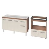 Armário Gabinete Pia De 140 Cm Camile Com Balcão Cooktop 4 Bocas E Forno Elétrico Elisa Savana Frente Off White