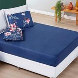 Jogo Cama Lençol Celi King Micropercal 200 Fios 3 Peças - Azul Marinho Floral