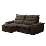 Sofá Retrátil 3 Lugares Com Porta Copo 210cm Malta F05 Veludo Marrom Escuro