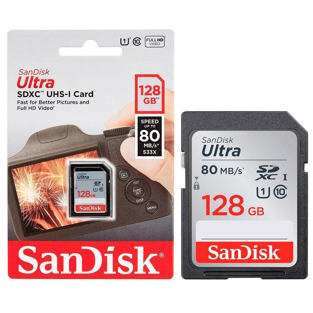 Cartão De Memória Sd Sandisk Ultra 128gb, Classe 10, U1, 80mb/s - Sdsdunc-128g-gn6in