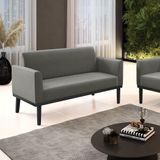 Poltrona Namoradeira Decorativa Pés Fixo Em Madeira Preto Suede Grafite