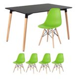 Mesa De Jantar Retangular Eames 80 X 120 Cm Preto + 4 Cadeiras Eiffel Dsw Verde Claro