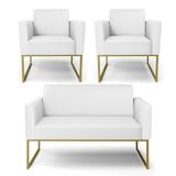 Sofá Namoradeira Com 2 Poltronas Base Industrial Dourado Marisa Corino D03 - D\&#39;rossi Cor Branco