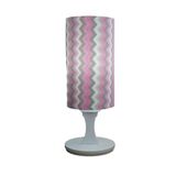 Abajur De Mesa Base Branca E Cúpula Chevron Rosa Cinza Branco 30cm Bivolt