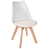 Cadeira Leda Charles Eames Saarinen Wood Com Almofada Branca