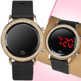 Relogio Feminino Digital Banhado + Led Strass Aço Inox Moda Silicone Led Ajustavel Casual