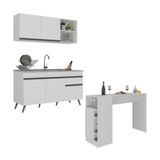 Armário De Cozinha Compacta Com Mesa Gourmet Veneza Multimóveis Mp2201 Branco/preto Branco/preto