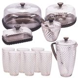 Kit Boleira Baixa, Queijeira, Açucareiro, Manteigueira, Jarra E 6 Copos De Plástico Cristal Twist Preto Plasutil