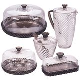 Kit Boleira Baixa, Queijeira, Açucareiro, Manteigueira E Jarra De Plástico Cristal Twist Preto Plasutil