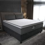 Cama Box Bau Casal Colchão Molas Ensacadas Pillow Top Maximus 138x188x69cm Cinza/Preto Gazin