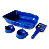 Kit Bandeja Caixa De Areia Para Gatos Single Azul Durapets