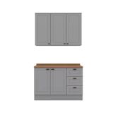 Kit De Cozinha Modulada 3 Peças Americana 1 Aéreo. 1 Balcão, 1 Complemento Cinza