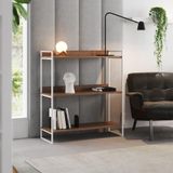 Buffet Aparador Industrial 3 Prateleiras Córdoba 95cm Branco E Carvalho - Cor: Marrom