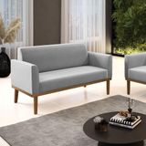 Poltrona Namoradeira Decorativa Pés Fixo Em Madeira Castanho Suede Cinza