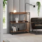 Buffet Aparador Industrial 3 Prateleiras Córdoba 95cm Preto E Carvalho - Cor: Marrom