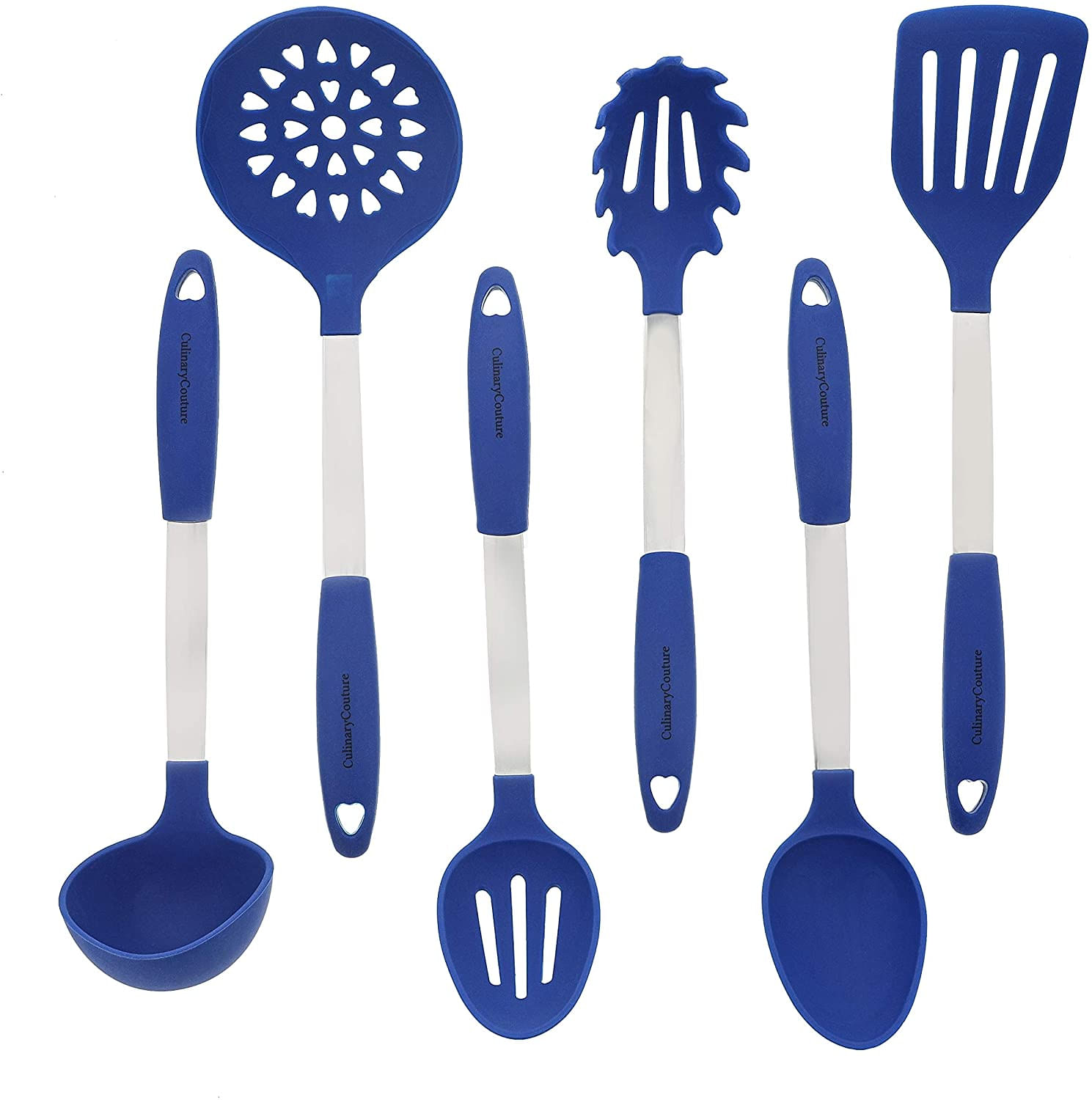 Conjunto De Utensílios De Cozinha Azul - Aço Inoxidável E Silicone Ferramentas Profissionais De Cozimento Resistentes Ao Calor - Espátula M