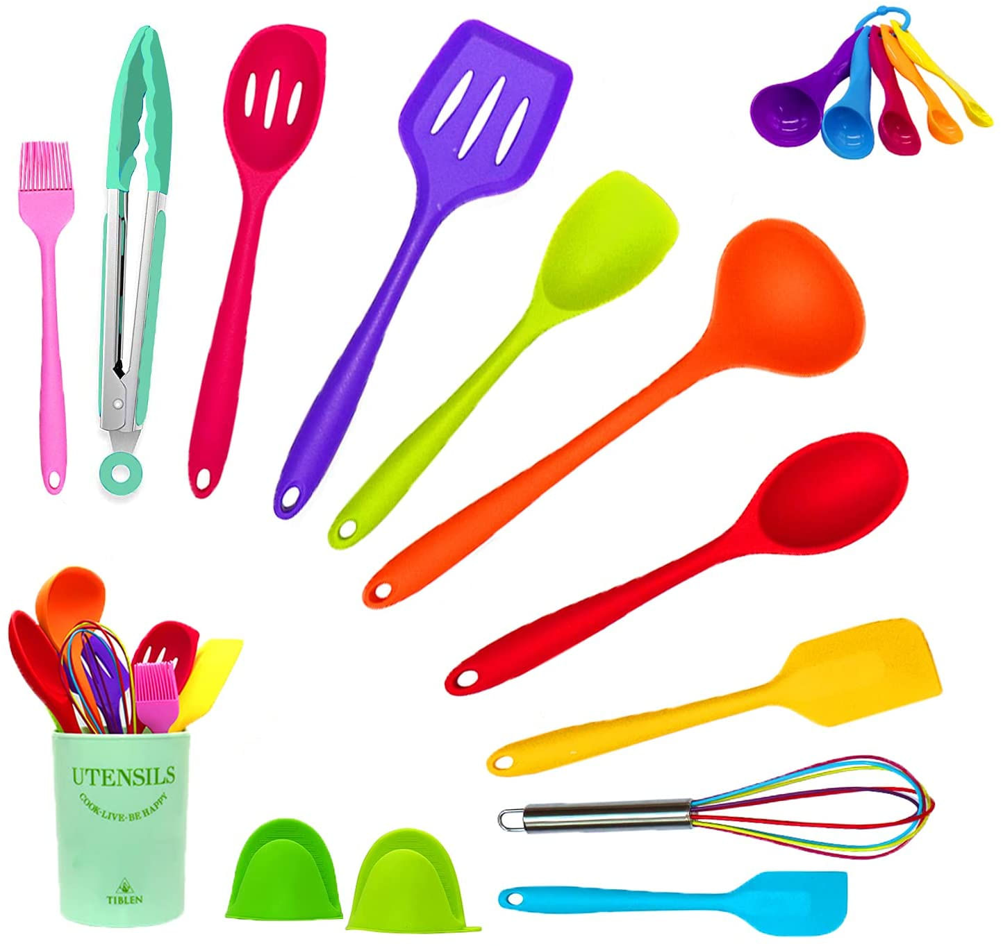 Tiblen 18 Pcs Conjunto De Utensílios De Cozinha De Silicone Cozinha Panela Resistente Ao Calor Antiaderente Ferramentas Não Tóxicas Livres