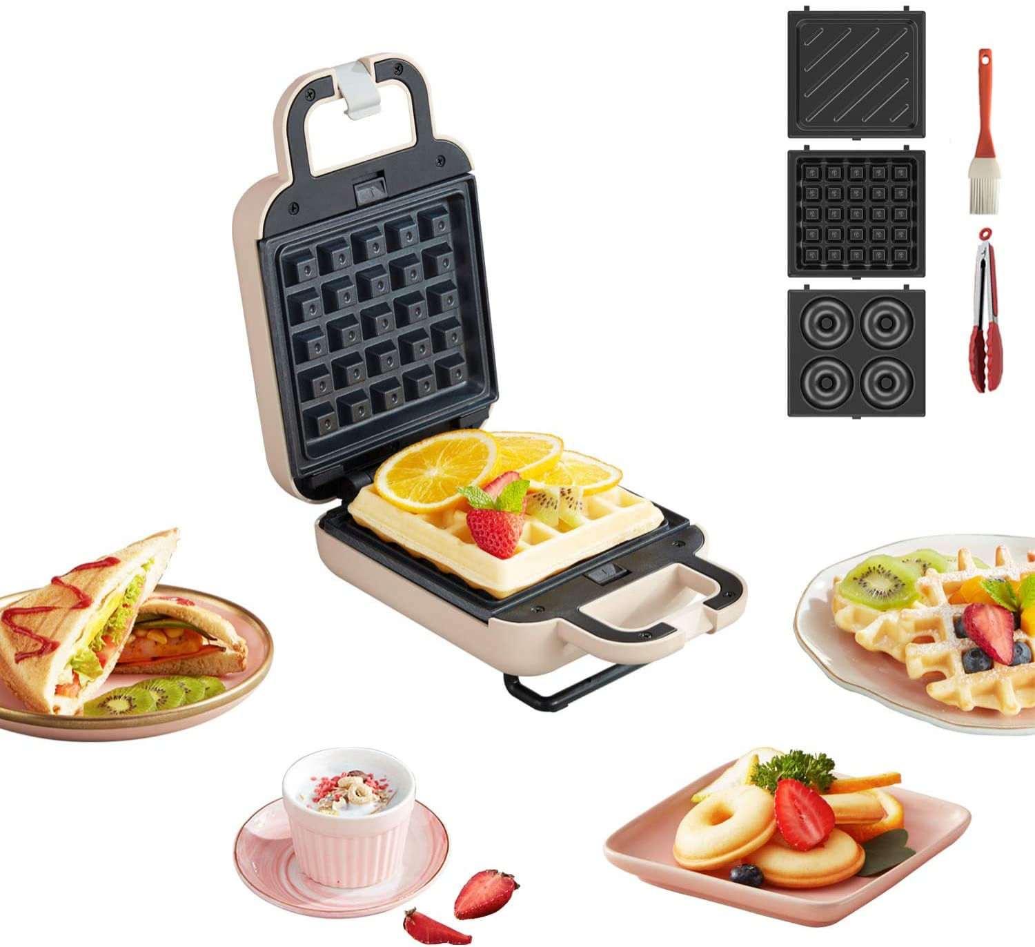 Liven C-2 Single Mini Waffle Maker Sandwich Makerdonuts Maker 3-em-1 Waffle Iron Paninis Press Grill Revestimento Destacável Antiaderente