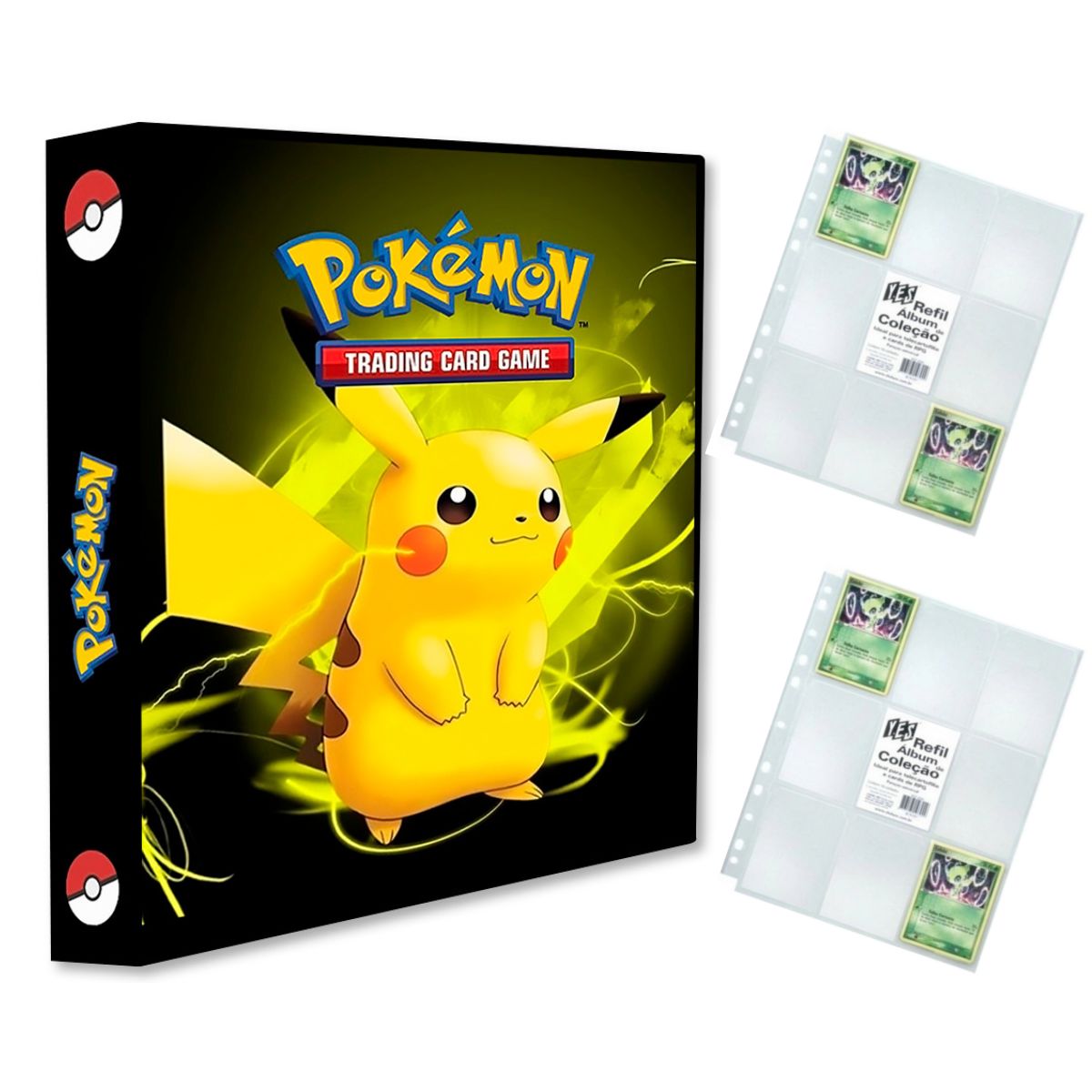 Álbum Pasta Fichário Pokemon Com 20 Folhas Yes 9 Bolsos Pikachu