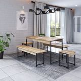 Conjunto Mesa De Jantar Com 2 Bancos 2 Banquetas Estilo Industrial Active Yescasa Carvalho