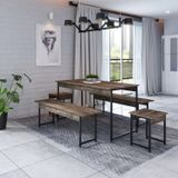 Conjunto Mesa De Jantar Com 2 Bancos 2 Banquetas Estilo Industrial Active Yescasa Carvalho Dark