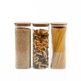 Kit De Pote Hermético De Vidro Quadrado Com Tampa De Bambu 3 Peças - Oikos