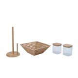 Kit Com 2 Potes De Vidro Com Tampa De Bambu 800ml, Fruteira Vazada De Bambu E Porta Papel Toalha De  Oikos