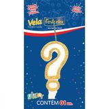 Vela Para Aniversário Interrogacao Glíter Dourada Cx Com 10