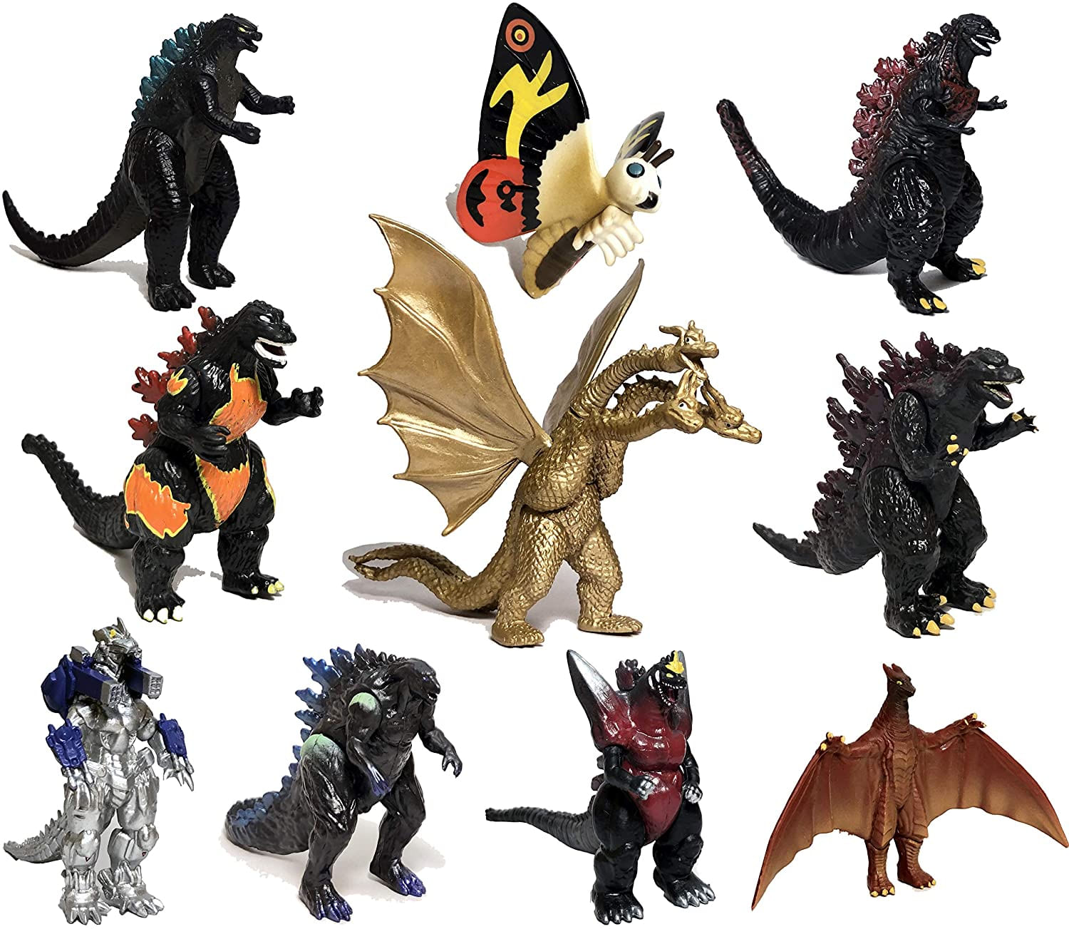 Ezfun Conjunto De 10 Brinquedos Godzilla Com Carry Bag, Movable Joint Action Figures 2019, Rei Dos Monstros Mini Dinossauro Mothra Imago Bur