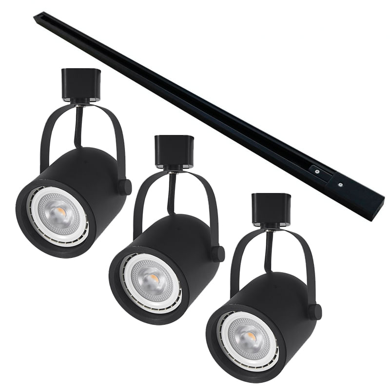 Kit Trilho 1 Metro Com 3 Spots Nordecor Bell Ar70 Gu10 Bivolt Preto - Único