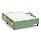 Cama Box Base C Gavetas Viuva Poli Tecido Green 128x27 C 4 Gavs Castor