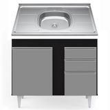 Balcão Gabinete Com Pia Inox 100cm 2 Portas 2 Gavetas Luziania Preto/cinza - Lumil